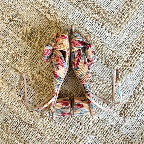 Loeffler Randall Dahlia Pleated Bow Heels Ankle Strap Cream Floral 10.5 - Picture 7 of 14